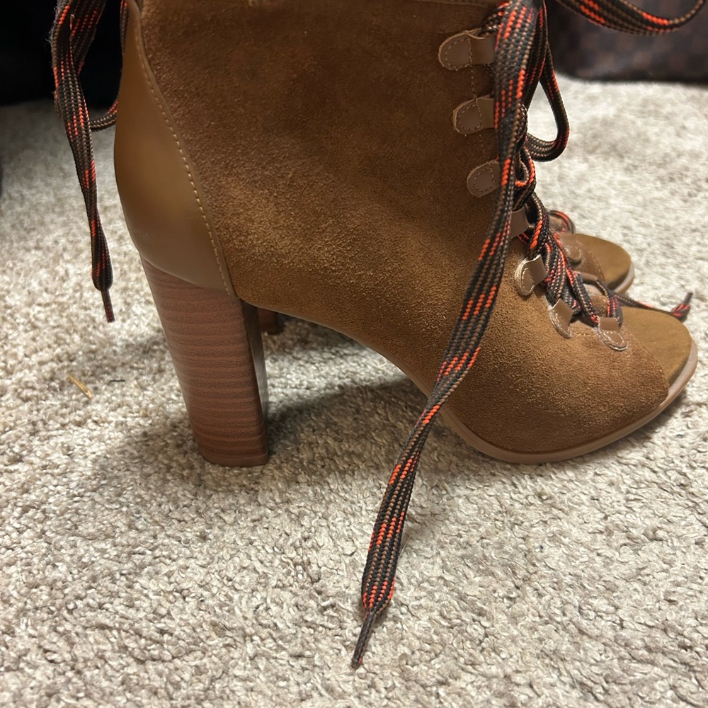 Nine West Tan Lace-Up Peep Toe Boots - Picture 2 of 5